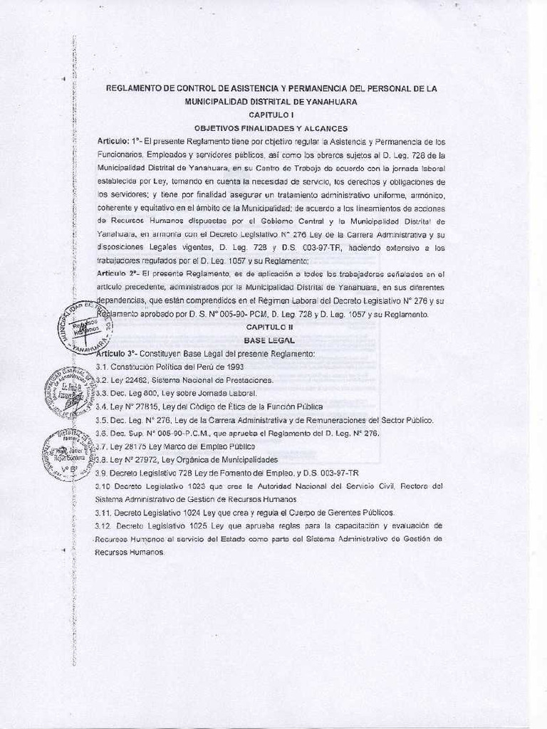 Reglamento de Control de Asistencia y Permanencia Del Personal Mdy | PDF