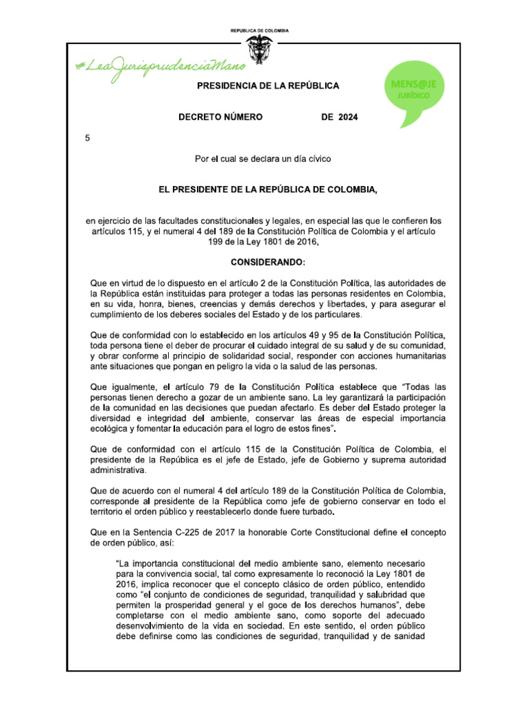 Decreto Día Cívico de La Paz Con La Naturaleza | PDF