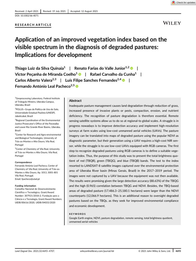 Improved Vegetation Index for Pasture Diagnosis | PDF | Earth Sciences