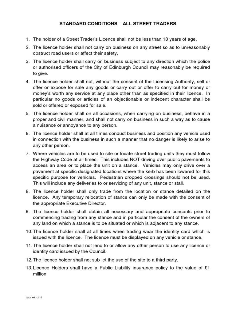 ST Standard Conditions Updated 1.2.16 | PDF | License | Food Safety