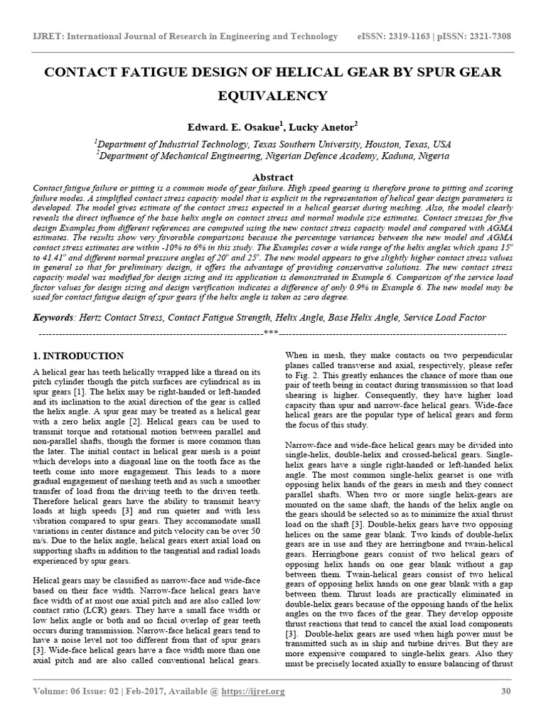 Contact Fatigue Design of Helical Gears | PDF | Gear | Helix