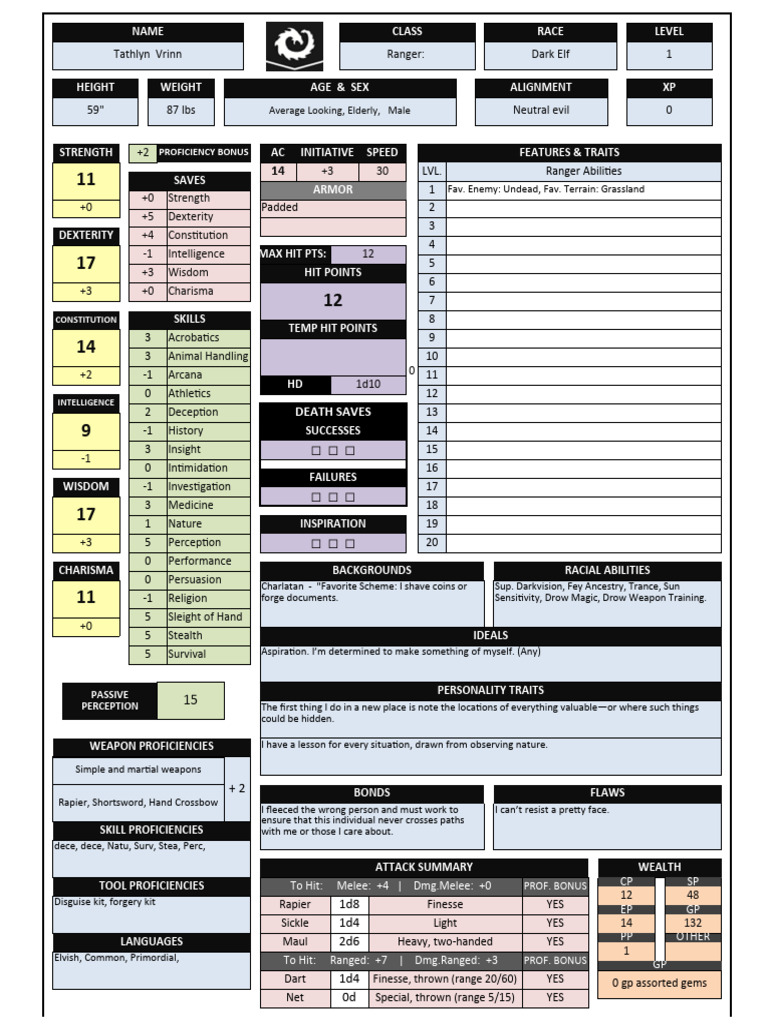DND 5e Random Character Generator v82 PDF Dungeons & Dragons Gary Gygax Games