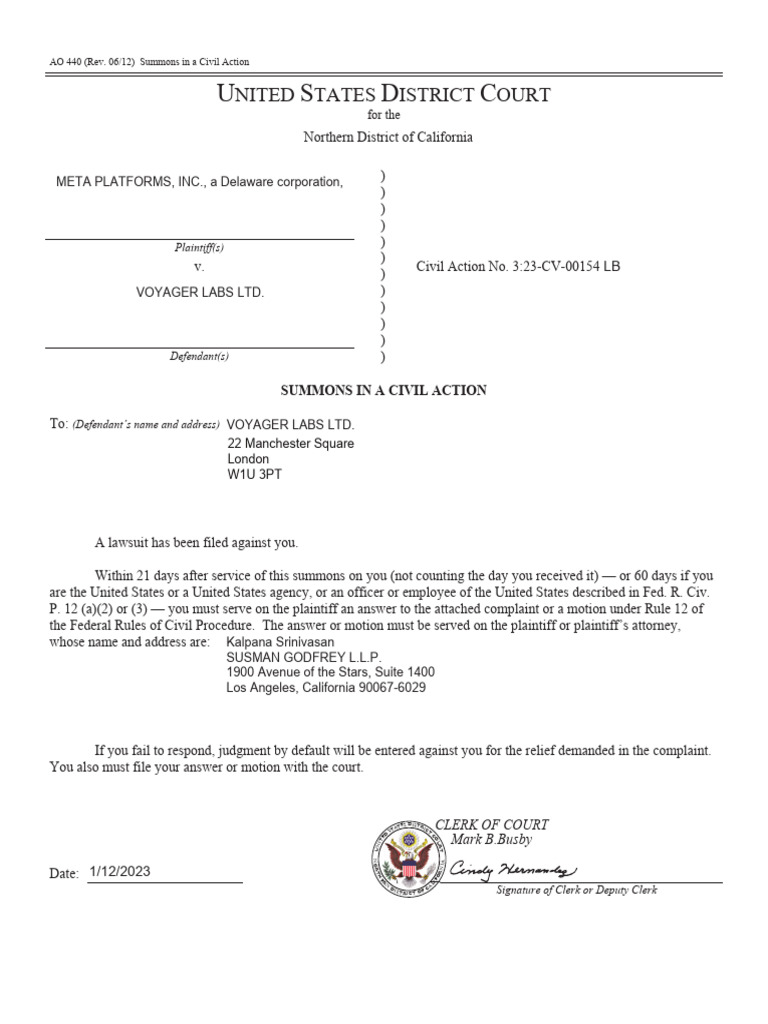 Civil Action Summons Template | PDF | Lawsuit | Service Of Process
