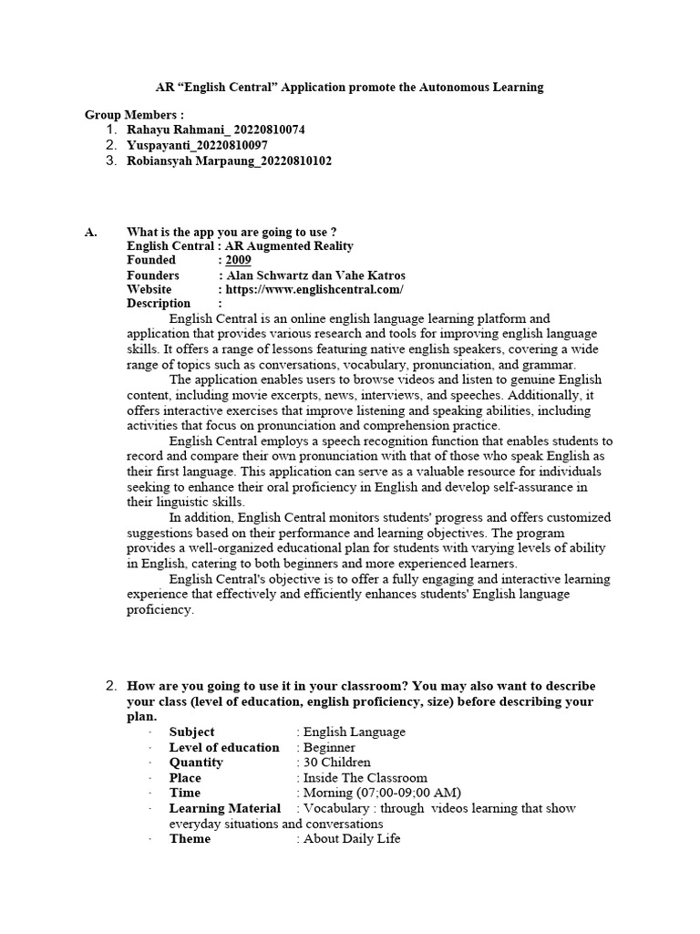 English central app promote the autonomus learning pdf english