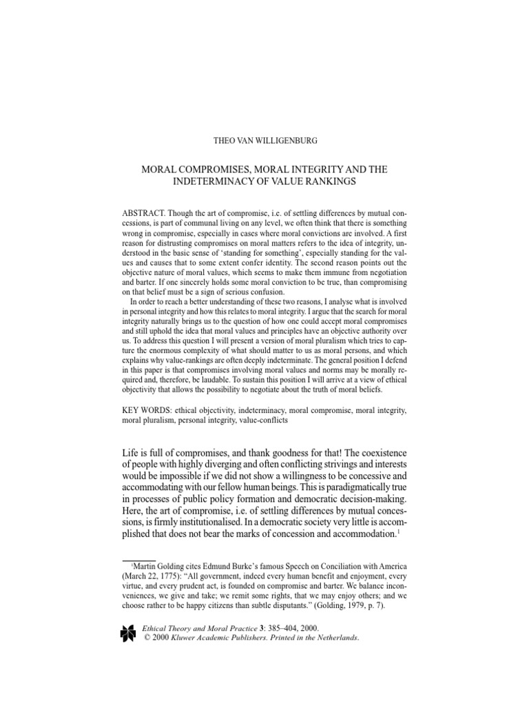 Ethical Theory and Moral Practice 3: 385-404, 2000 | PDF | Integrity ...