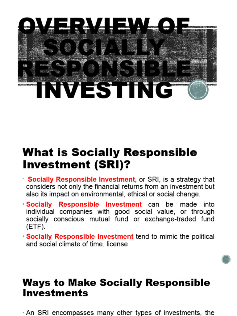 Overview of Socially Responsible Investing PDF Corporate Social