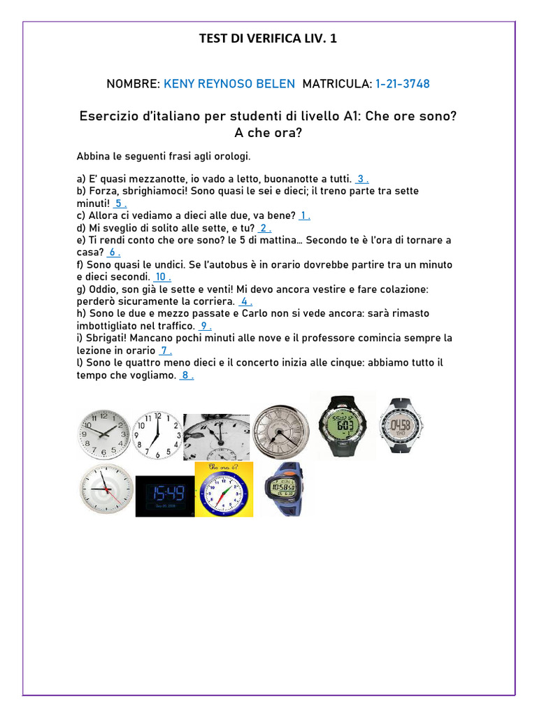 Test Di Verifica Liv. 1 | PDF
