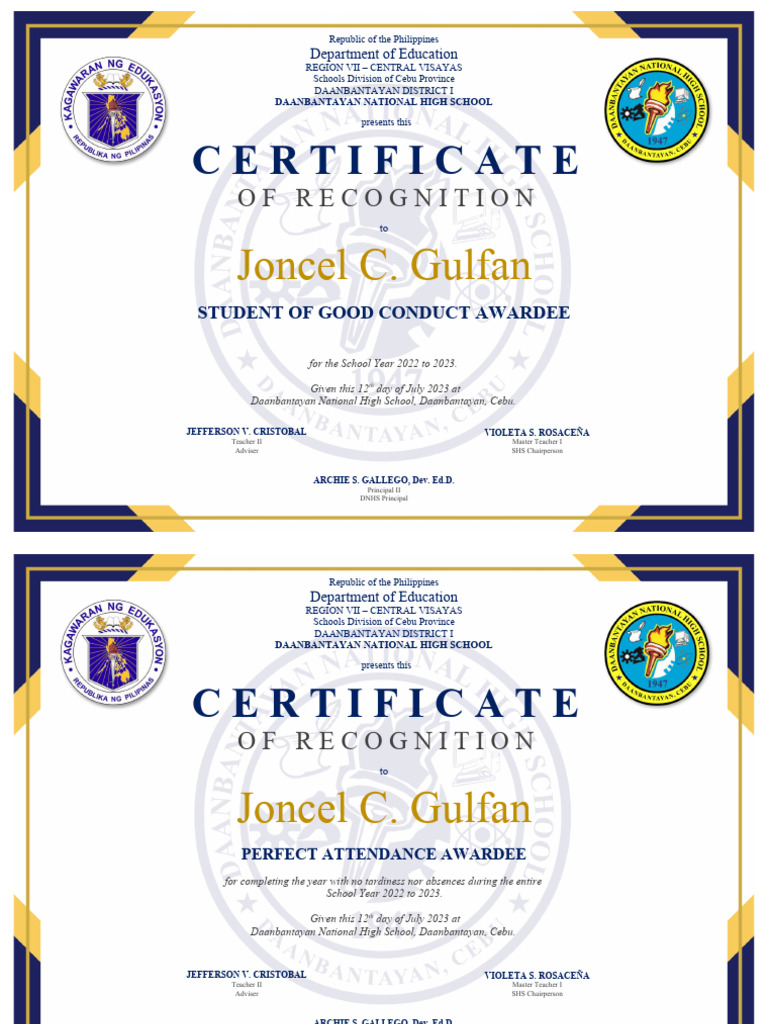 Certificate of Perfect Attendance 2023 | PDF | Philippines
