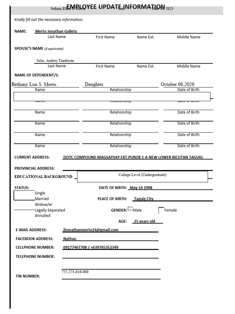 Employee Update Form | PDF, image size:768x1024