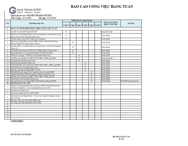Form BC Cviec Tuần | PDF