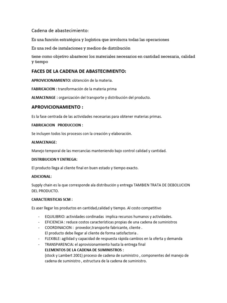 Fases y Características de la Cadena de Abastecimiento | PDF ...