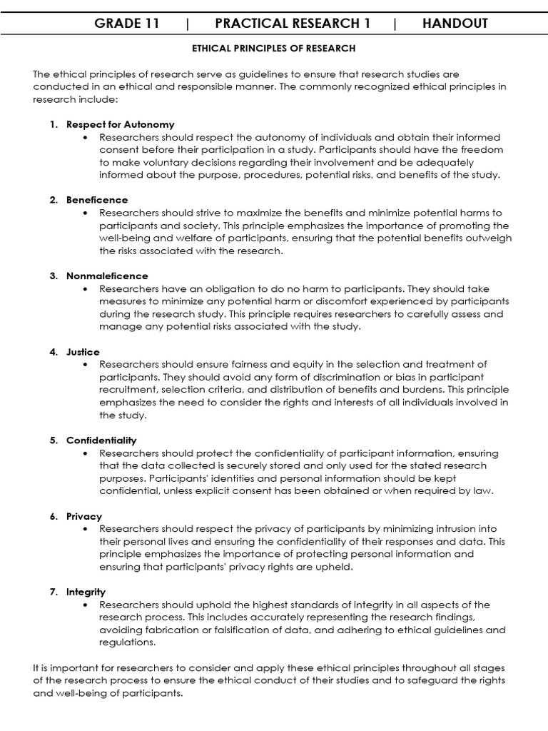 Ethical Principles of Research | PDF | Privacy | Autonomy