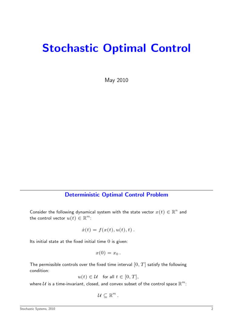 Stochastic Optimal Control | PDF | Mathematical Optimization | Optimal ...