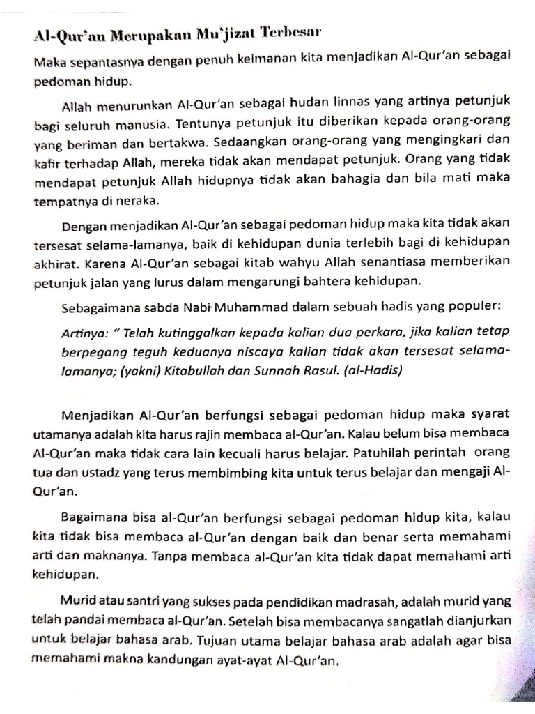 Al - Qur'an Merupakan Mukjizat Terbesar | PDF