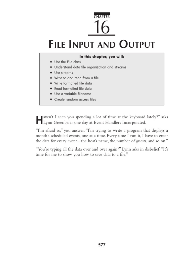 Java FILE INPUT AND OUTPUT Chapter 16 | PDF | Computer File | Input/Output