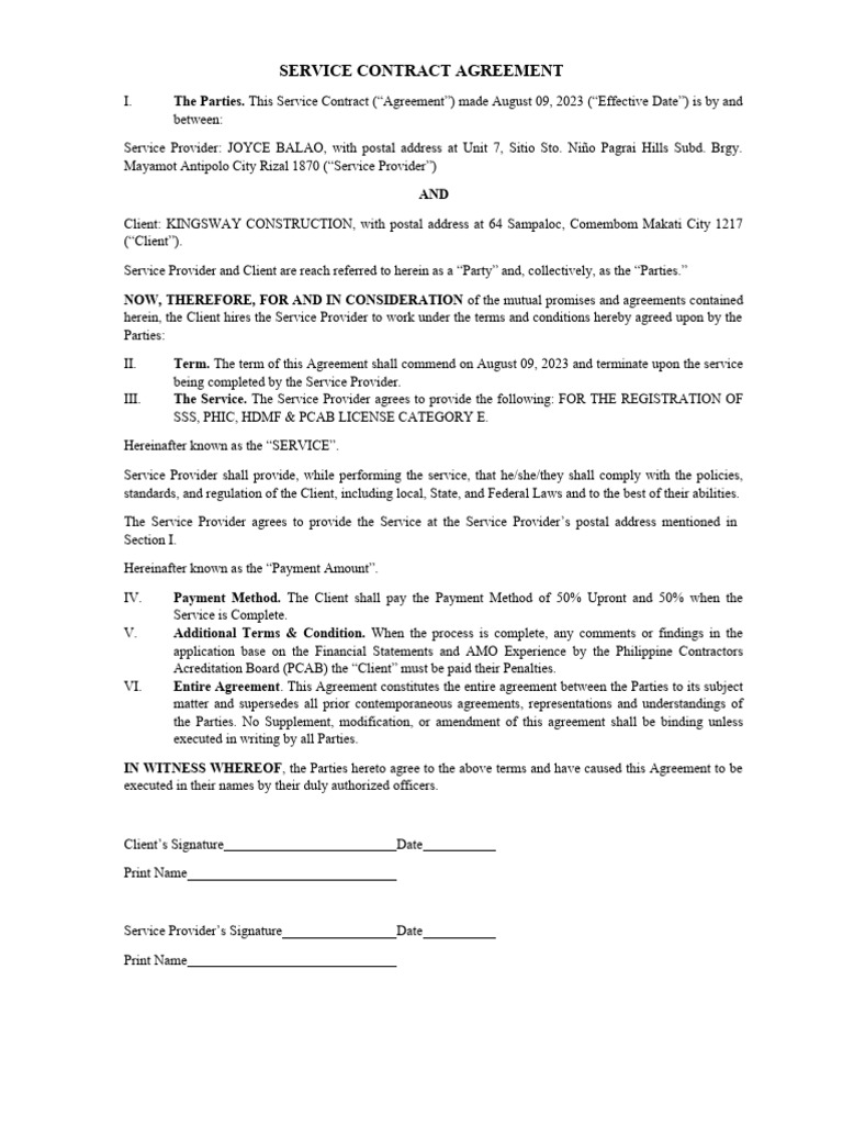 Service Contract Agreement Overview | PDF | Legal Documents | Civil Law ...