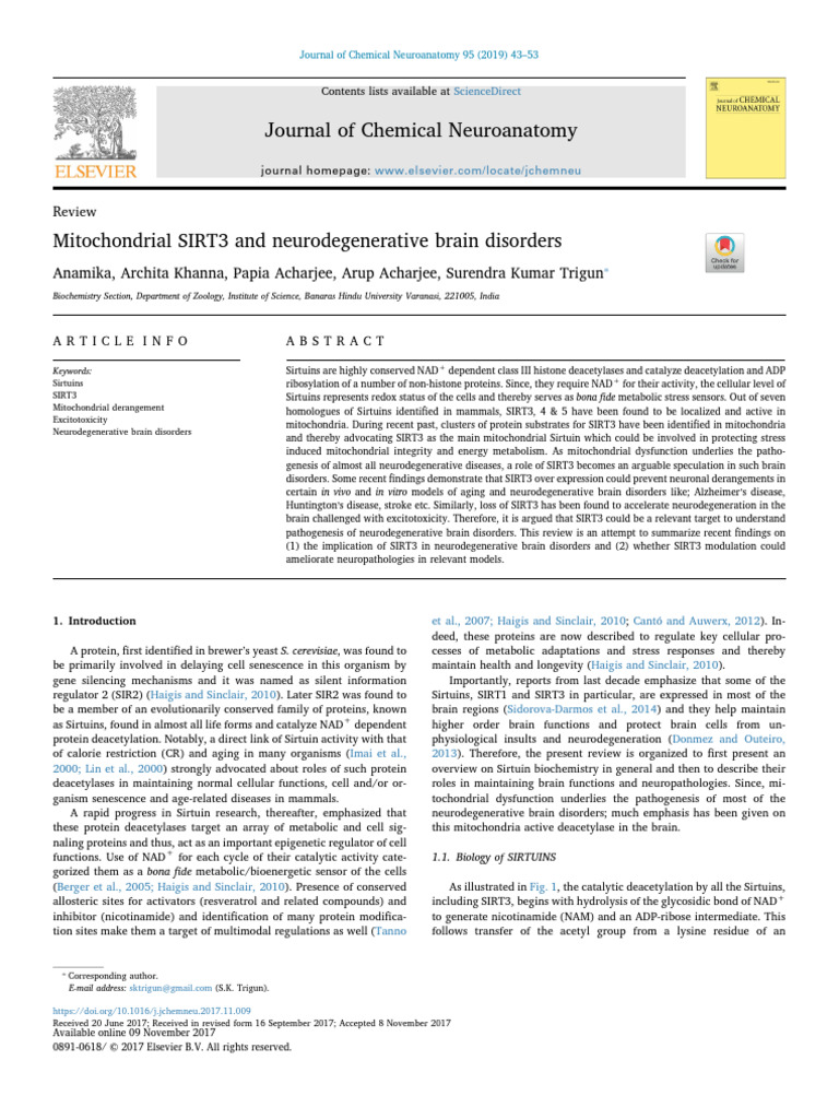 SIRT3's Role in Neurodegenerative Disorders | PDF | Mitochondrion ...