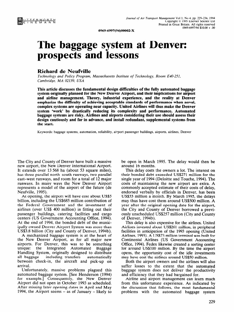 Denver Airline Baggage System Project Neufville 1995 | PDF | Airport ...