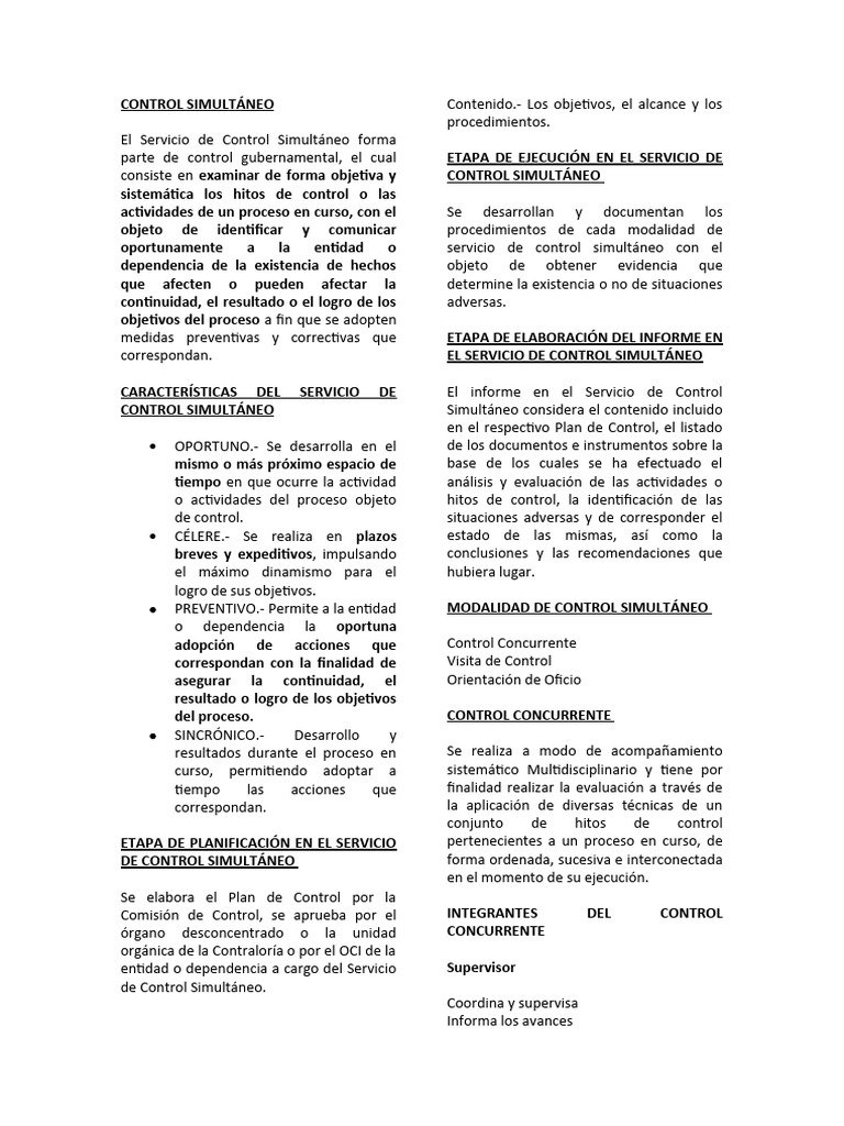 Control Simultáneo: Proceso y Etapas | PDF | Planificación
