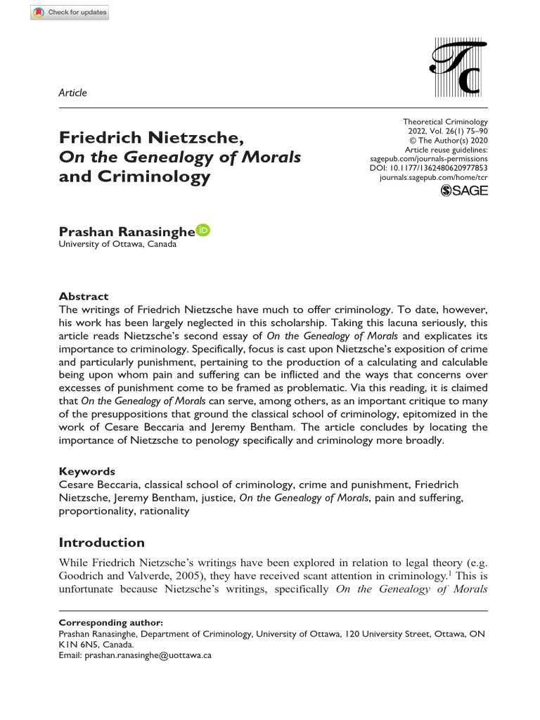 Ranasinghe 2020 Friedrich Nietzsche On The Genealogy of Morals and ...