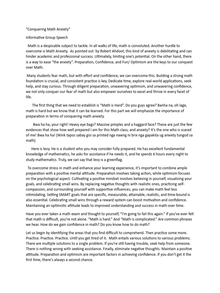 Math Anxiety | PDF | Optimism | Teaching Mathematics