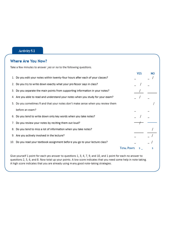 Note-Taking Self-Assessment Guide | PDF
