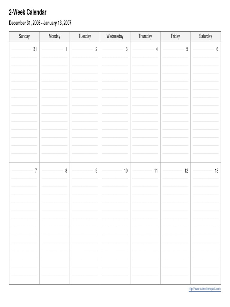 2 Week Calendar | PDF
