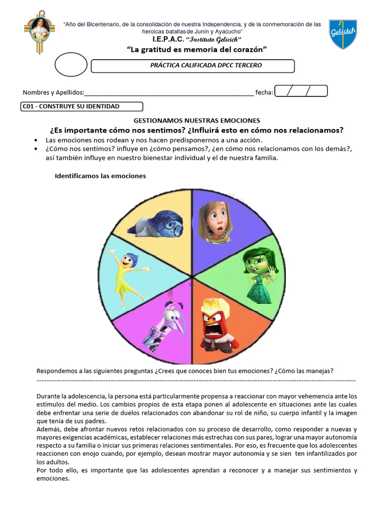 3 DPCC Practicalificada N 3 Gestion de Emociones | PDF | Las emociones ...