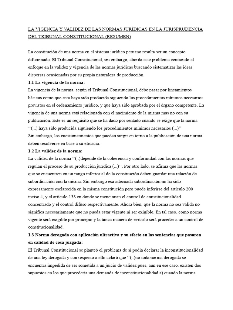 La Vigencia y Validez de Las Normas Jurídicas en La Jurisprudencia Del