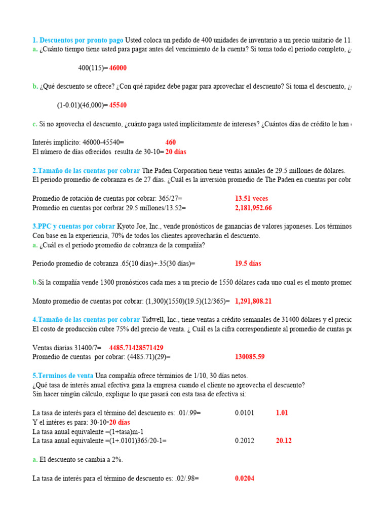 Tarea 3 Descuentos Por Pronto Pago Usted Coloca Un Pedido de 400 ...