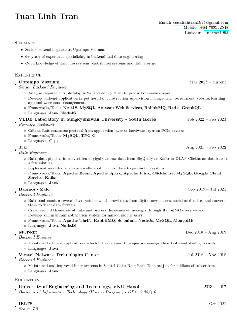 Senior Backend Engineer CV - Tuan Linh Tran | PDF | My Sql ...