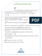 Class 10 Physics Formula Sheet