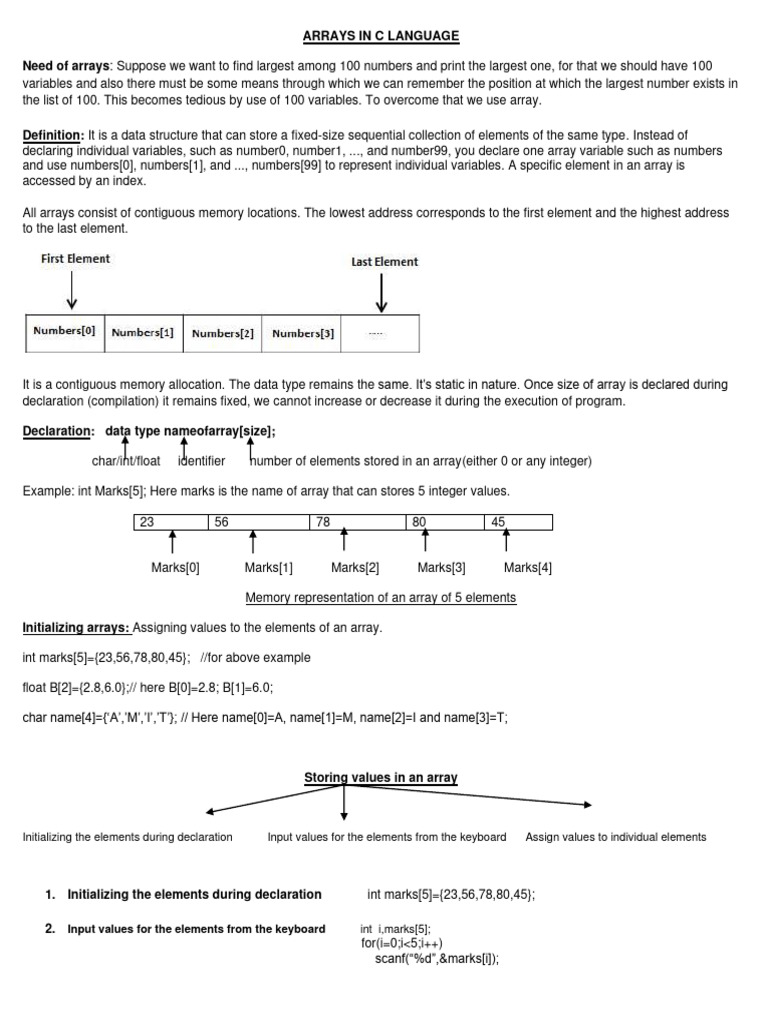 Understanding Arrays in C Language | PDF | Variable (Computer Science ...