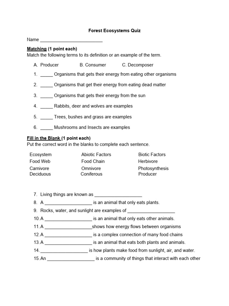 forest ecosystems quiz PDF Ecosystem Forests