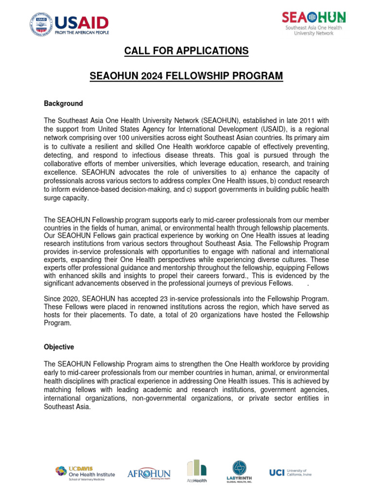 SEAOHUN 2024 Fellowship Program Call | PDF | Antimicrobial Resistance