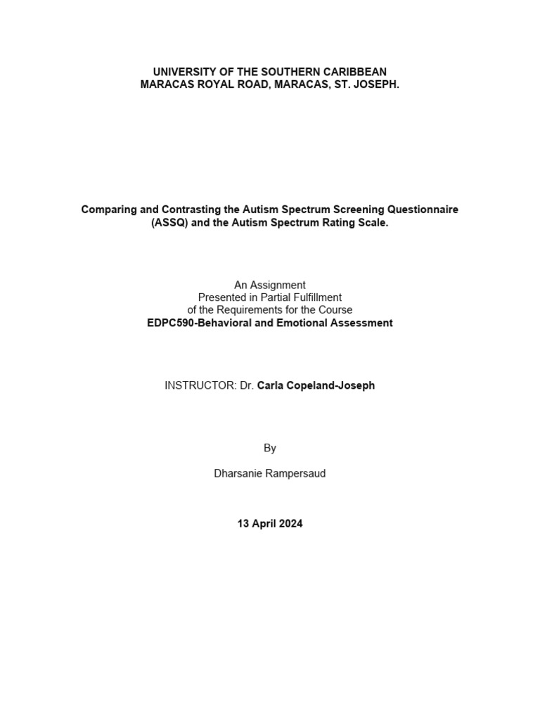 Dharsanie Rampersaud - Compare and Contrast - EDPC590 | PDF | Autism ...