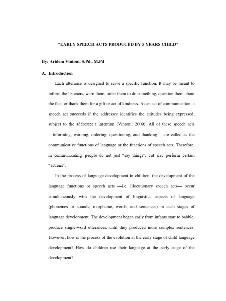 Early Speech Acts Produced by | PDF | Language Arts & Discipline ...