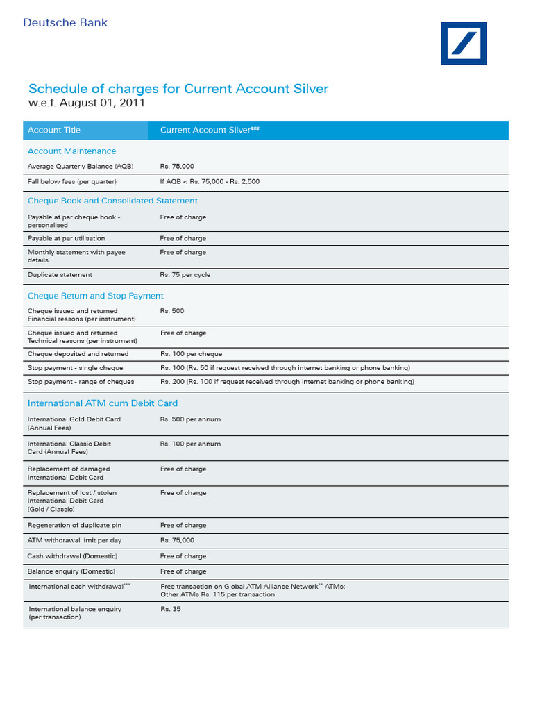 Deutsche Bank Current Account Charges | PDF | Business | Finance ...