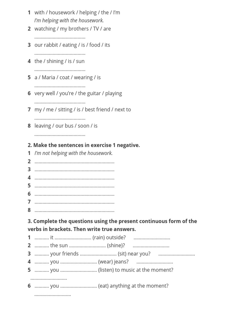 Present Continuous Exercises for Beginners | PDF | Grammar | Linguistics
