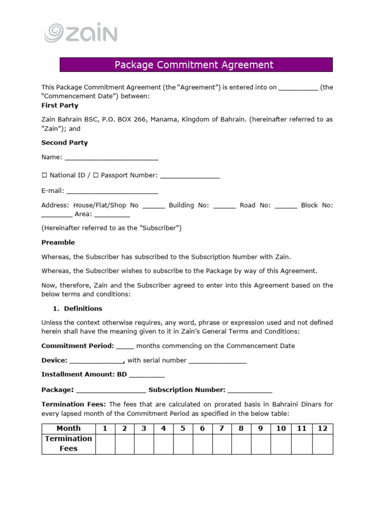 Package Commitment Agreement (English) 17.10.2019 | PDF | Subscription ...