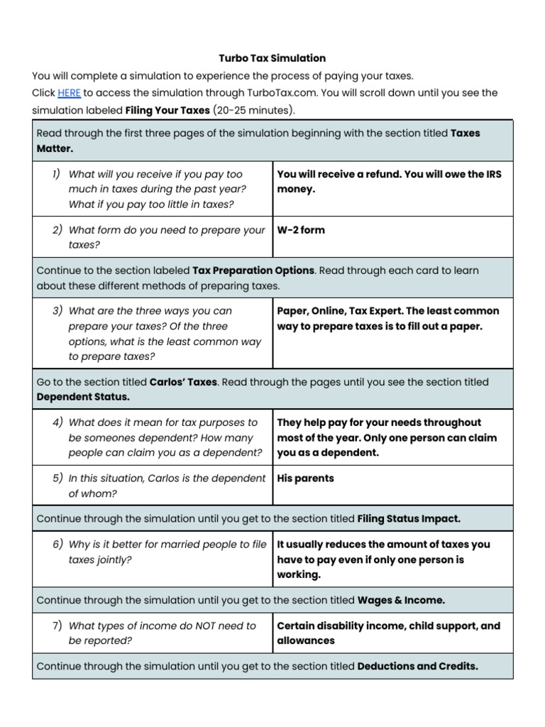 Aaron Park - Turbo Tax Simulation | Download Free PDF | Tax Refund ...