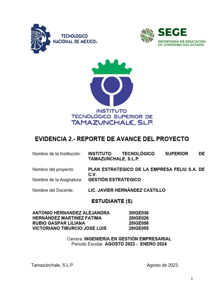 Reporte de Proyecto - Gestion Estrategico - Feliu - Unidad 5 | PDF ...
