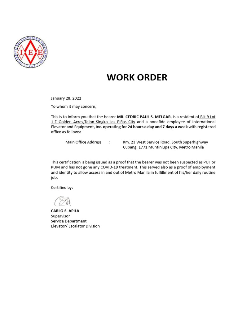 COVID-19 Employment Certification Letters | PDF
