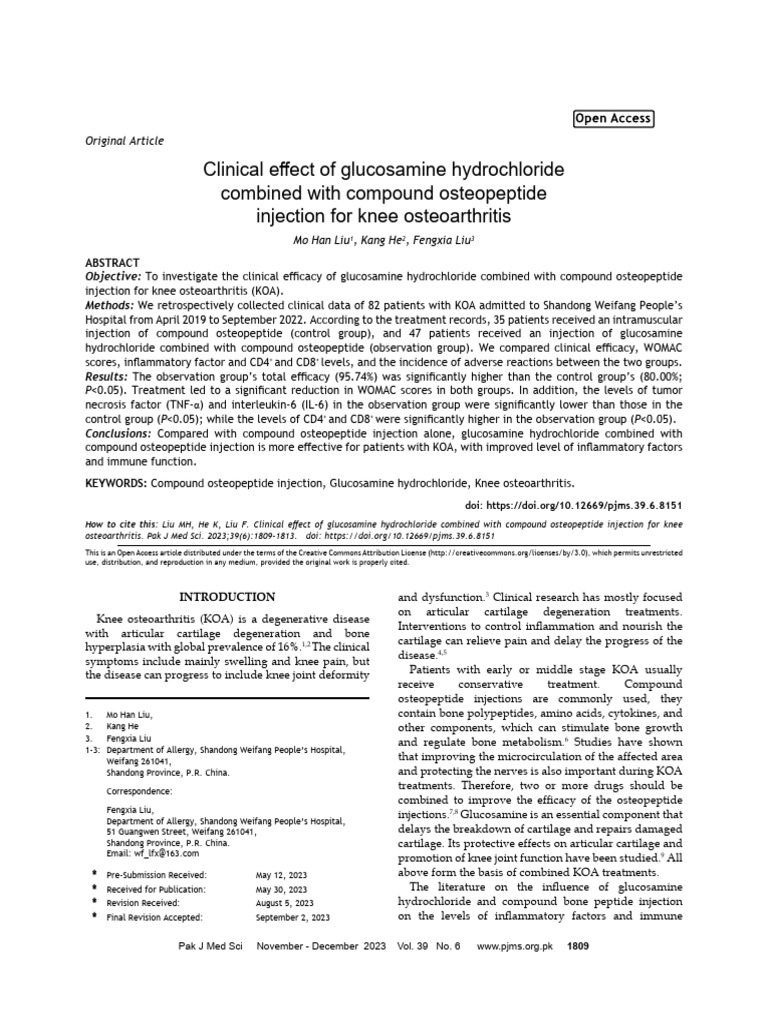 Clinical Effect of Glucosamine Hydrochloride Combined With Compound ...