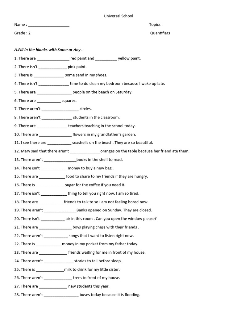 Grade 2 Quantifiers Worksheet | PDF