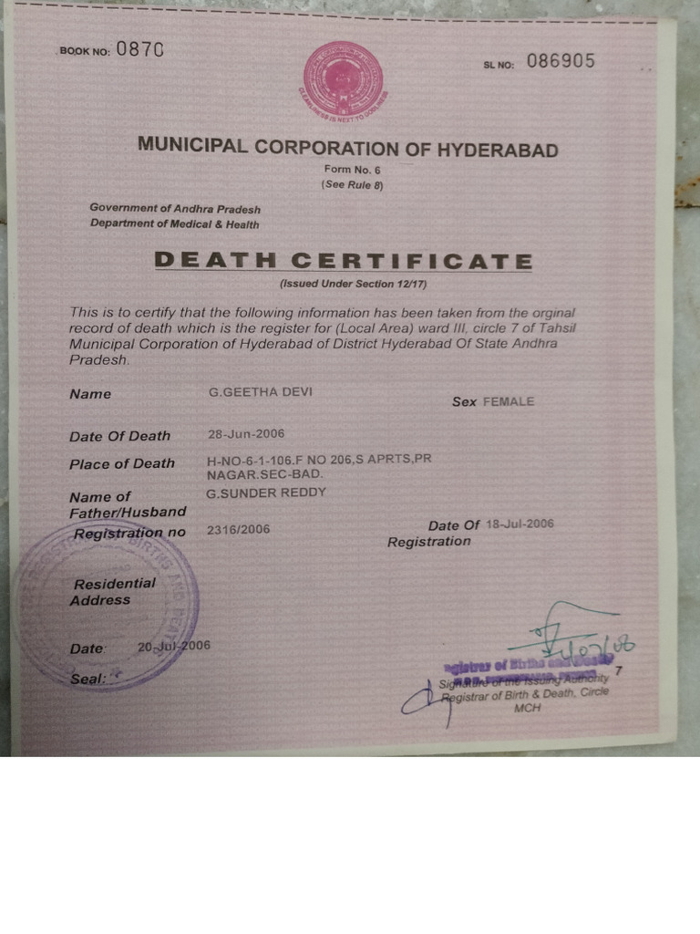 Death certifiate pdf