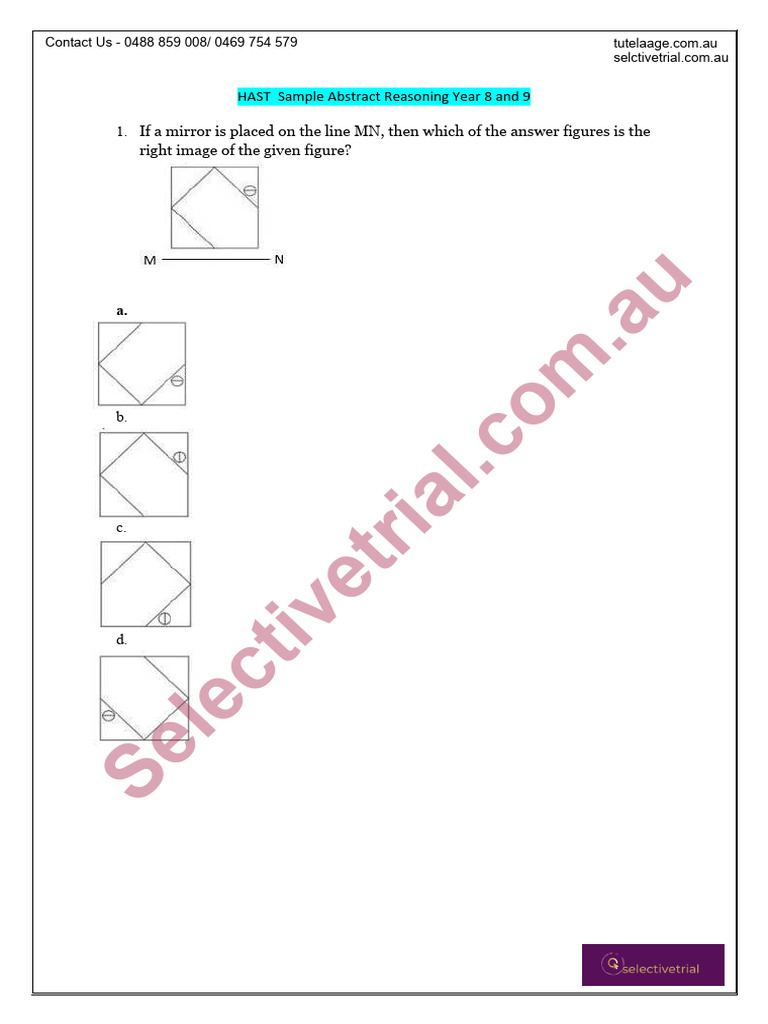 HAST Sample Abstract Reasoning Year 8 - 9 | PDF