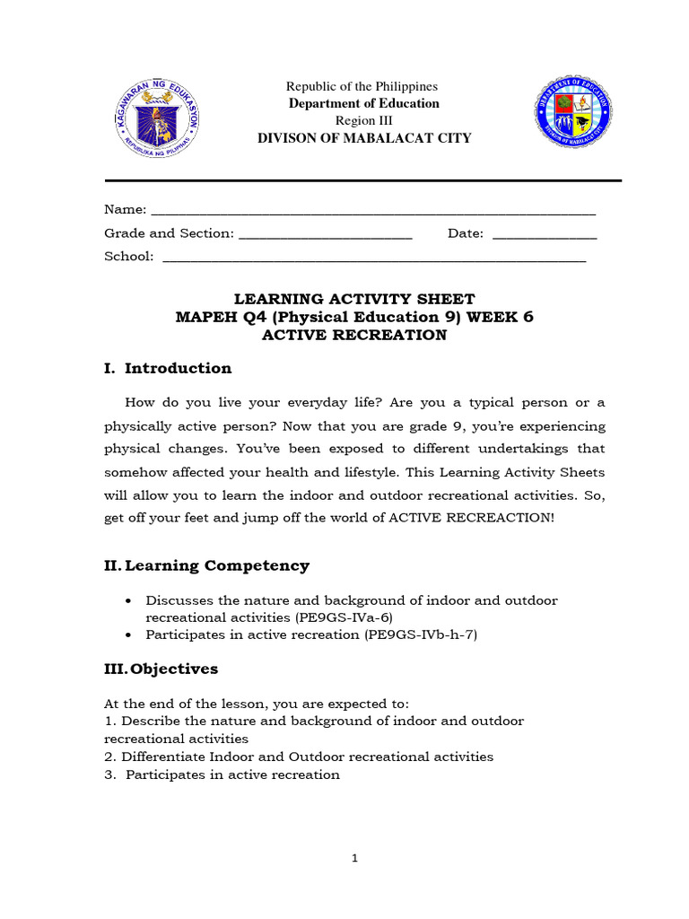 Active Recreation Guide for PE9 Students | PDF | Compass | Recreation