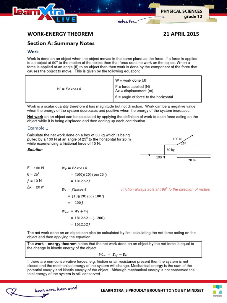 Work Energy Theorem Problems With Solutions Pdf Grade 12