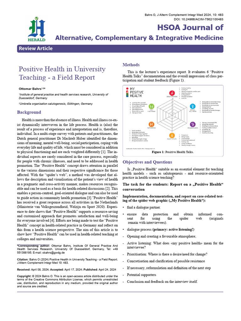 Positive Health in University Teaching A Field Report | PDF | Medicine ...